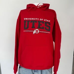 University of Utah Utes Hoodie Red Gildan Heavy Blend Sweatshirt Mens Large NEW